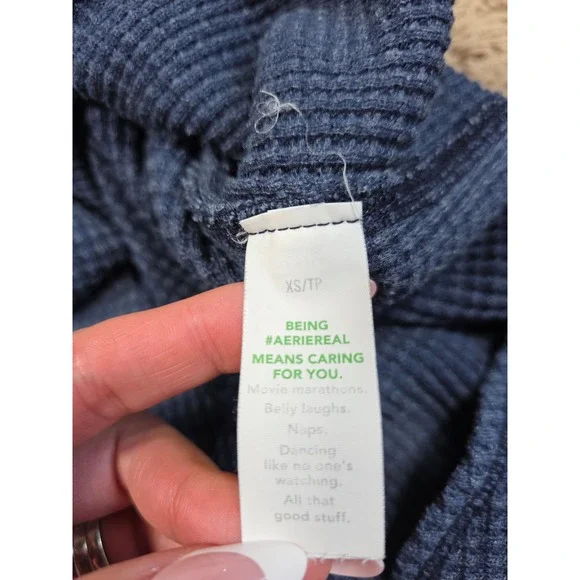 Aerie Oversized Lumberjane Waffle Knit Button Down Shirt Blue Long Sleeve - XS - Picture 10 of 12